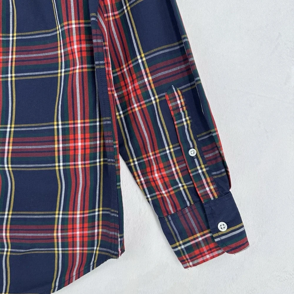 Crewcuts J Crew Button‎ Down Shirt Boys Size 12 Navy Blue Plaid Long Sleeve
